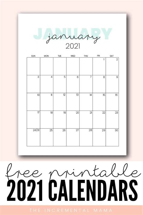 Cute 2021 Printable Calendar (12 Free Printables) | Planner calendar ...