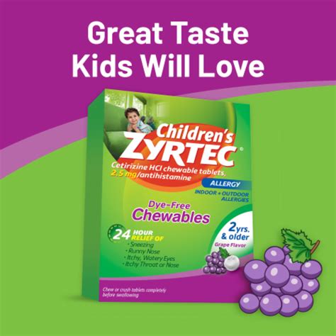 Children's Zyrtec Allergy Dye-Free Grape Flavor Chewables, 24 ct - Fry’s Food Stores