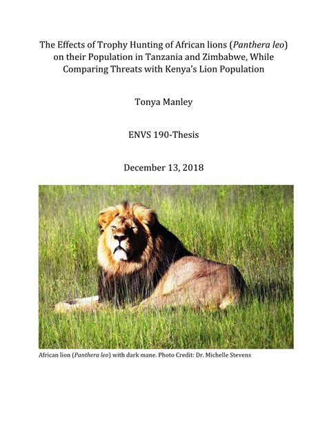 The Effects Of Trophy Hunting Of African Lions Panthera Leo On Their