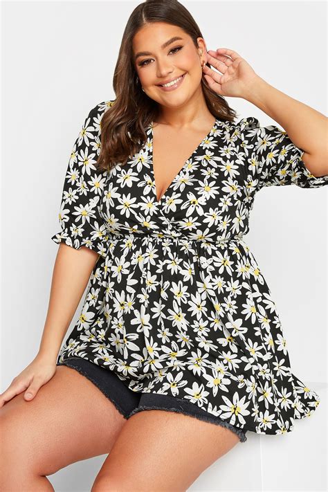 Yours Plus Size Black Floral Print Wrap Top Yours Clothing