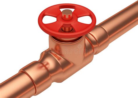 Red Valve Copper Pipe Diagonal View Stock Illustrations Red Valve