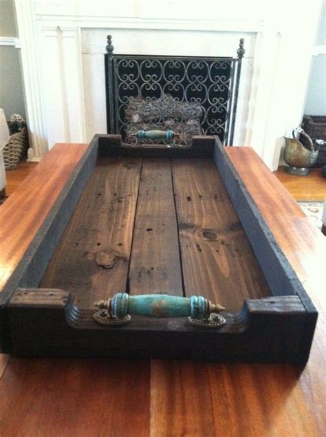 This Beautiful Large Dark Stained Reclaimed Wooden Tray Can Be Used To