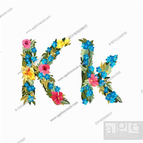 K Letter Flower Capital Alphabet Colorful Font Uppercase And