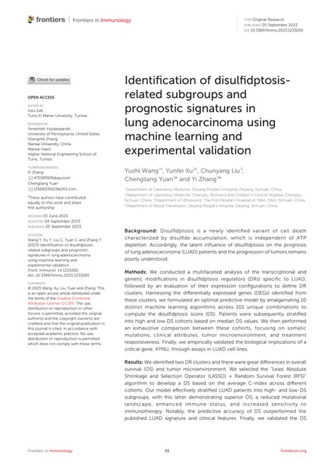 Pdf Identification Of Disulfidptosis Related Subgroups And Prognostic