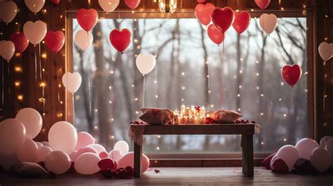 Ai Generated A Backyard Decorated With Heart Shaped Lights Balloons