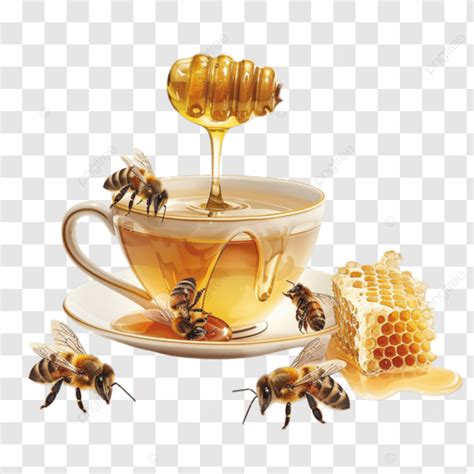 Golden Elixir Honey Bee Tea Delights Tea Cup Honey PNG Transparent