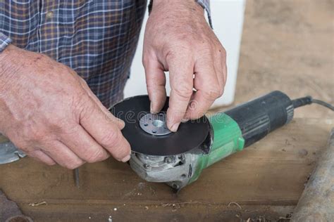 Fitting Sanding Disk To Angle Grinder Stock Image Image Of Outdoors