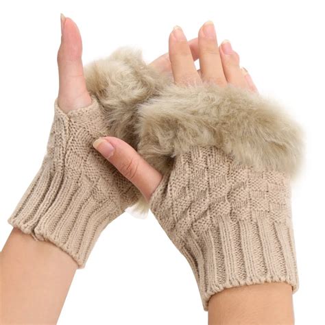 Women Winter Faux Rabbit Fur Villi Gloves Arm Warmer Fingerless