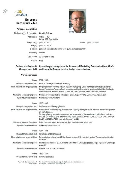 Europass Cv English Example