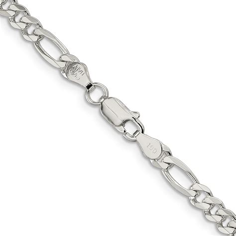 Sterling Silver 4 75mm Pave Flat Figaro Chain Unclaimed Diamonds