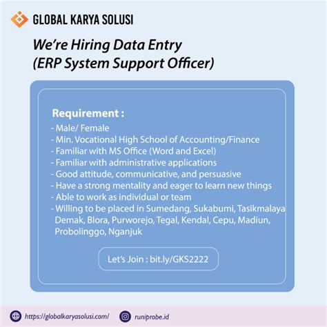 Lowongan Kerja PT Global Karya Solusi Data Entry ERP System Support