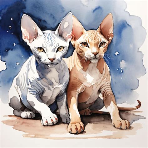 Premium Photo Cute Sphynx Cat Watercolor Sketch Illustration