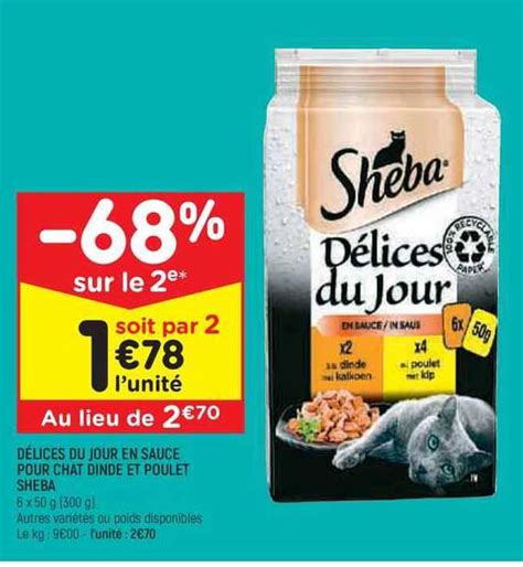 Promo Délices Du Jour En Sauce Pour Chat Dinde Et Poulet Sheba chez