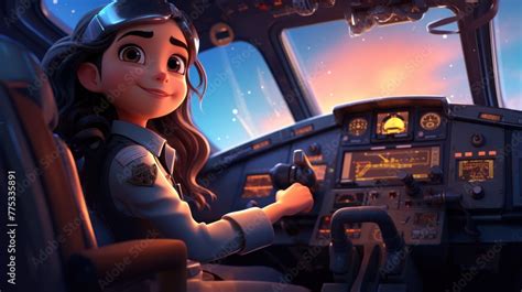 A Female Pilot Is Sitting In The Cockpit Of An Airplane Smiling She