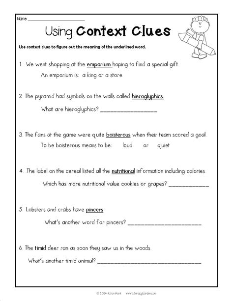 Context Clues And Vocabulary Worksheets