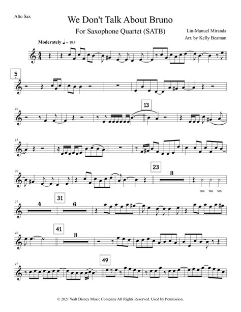 We Dont Talk About Bruno By Lin Manuel Miranda Woodwind Quartet Digital Sheet Music Sheet