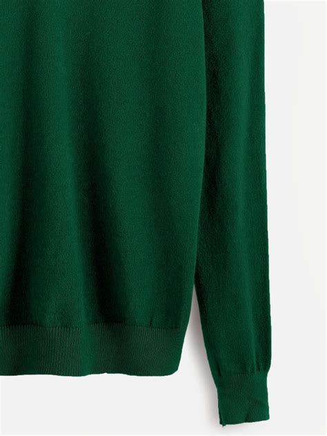 Dark Green Open Shoulder Jersey Sweater Sheinsheinside