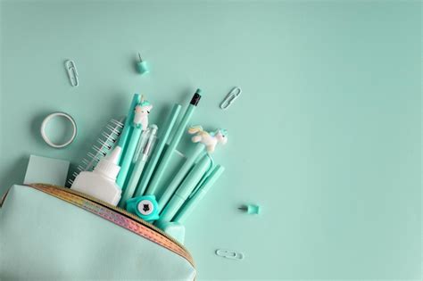 Premium Photo Background With Pencil Case And Various Turquoise