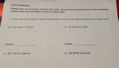 Solved Unit 2 Homework Please Show All Necessary Work For Chegg