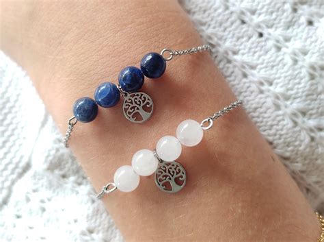 Bracelet Arbre De Vie Quartz Rose Ou Sodalite Bijou En Perles