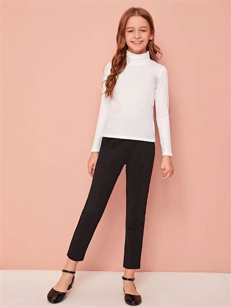 SHEIN Tween Girl Turtleneck Rib Knit Top SHEIN USA