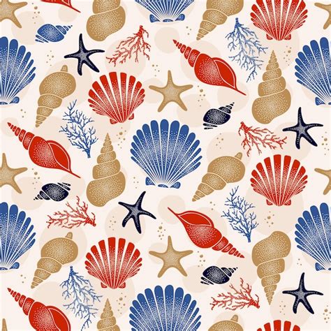 Premium Vector Seashells Seamless Pattern Design