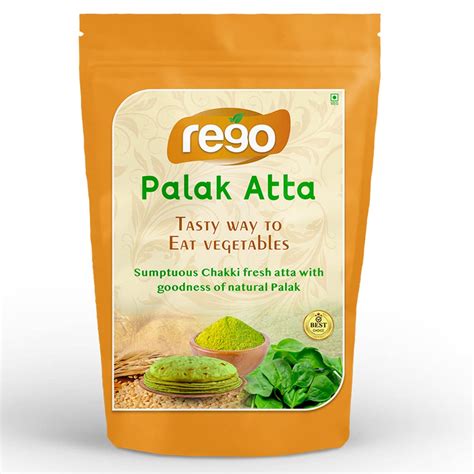 Rego Natural Palak And Sortex Whole Sharbati Wheat Atta 1kg Chakki