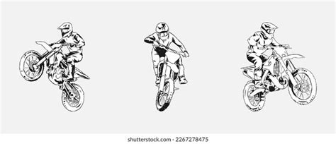 Set Collection Motocross Rider Silhouettes Black Stock Vector Royalty