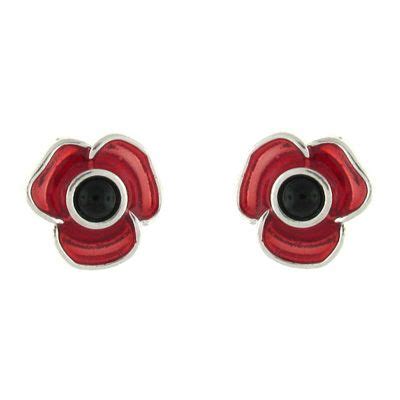 Red Enamel Poppy Flower Pierced Stud Earrings Poppy Flower Stud