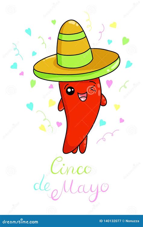 Kawaii Illustration Of A Cute Pepper Wearing A Big Hat With Lettering