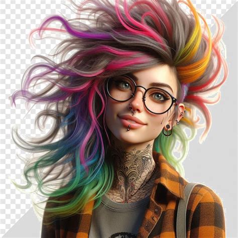 Premium Psd A Woman With Colorful Hair And Glasses Is Wearing A Shirt