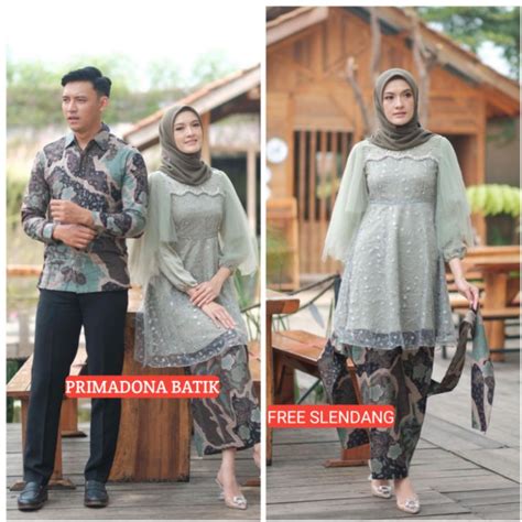 Jual Kebaya Modern Tunangan Kebaya Couple Luna Tunik Kebaya Batik Sage