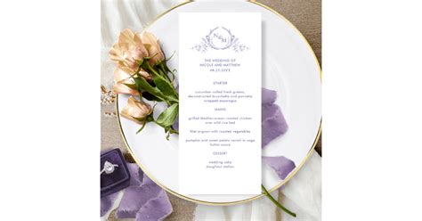 Elegant Lavender Wedding Menu With Monogram Zazzle