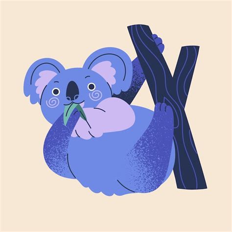 Premium Vector Cute Koala Eating Leaves Hanging On Tree Branch Funny