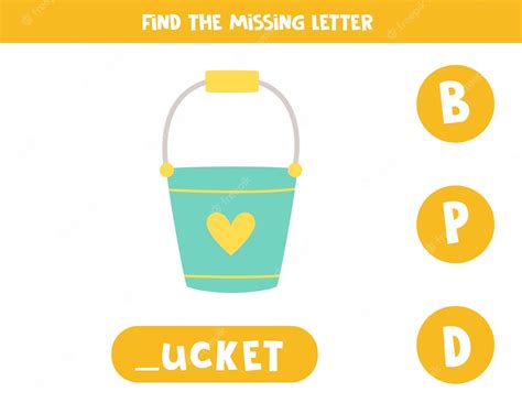 Premium Vector | Find missing letter with carton bucket spelling worksheet