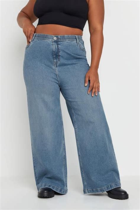 Yours Plus Size Blue Wide Leg Slouchy Jeans Yours Clothing