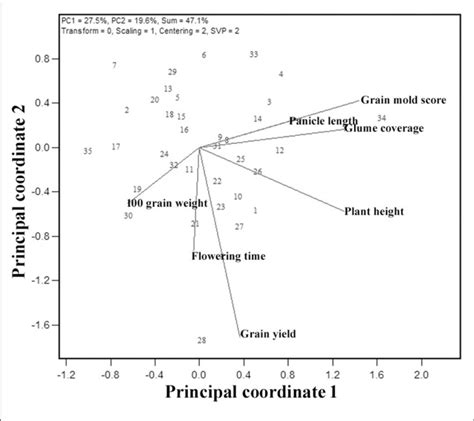 Genotype Trait Gt Biplot Indicating Interrelationships Among The