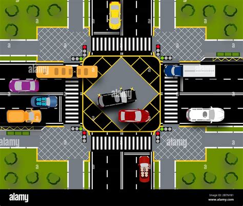 Cruce de la ciudad con un cruce peatonal y semáforos Tráfico de cerca