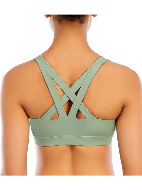 Womens Fitness Sports Bra Criss Cross Back Padded Strappy Sports Bras