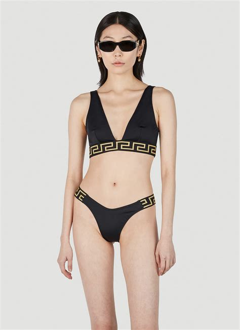Versace Greca Bikini Top In Black Versace