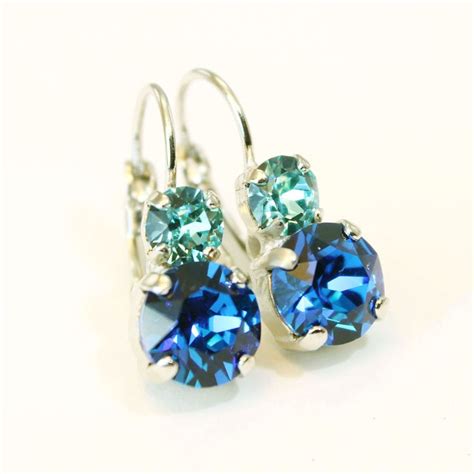 Aqua Blue Earrings Sapphire Aqua European Crystal Drop Earrings Cobalt Royal Aqua Blue