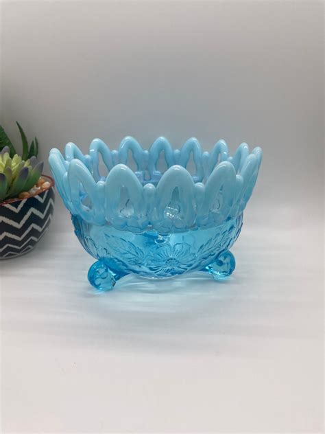 Antique Northwood Glass Blue Opalescent Wild Rose And Shell Pattern Dish Etsy