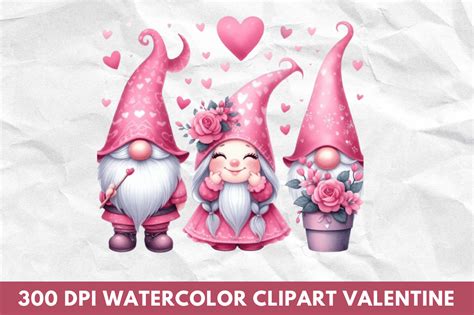 Watercolor Valentine Pink Gnome Clipart Graphic By Craft Fair