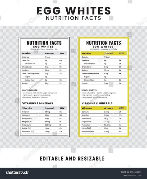 Egg Whites Nutrition Facts Nutrition Facts Stock Vector (Royalty Free