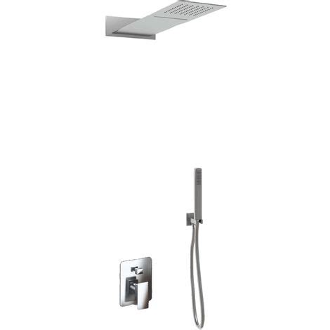 Kit Doccia 3 Vie Soffione Rettangolare Acciaio Inox 55x23 Cm Slim 2 5