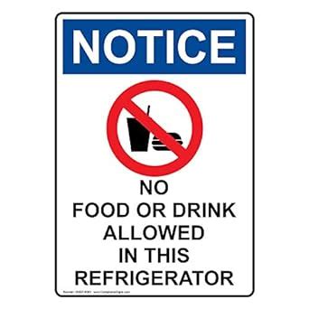 Compliancesigns Vertical Plastic Osha Notice No Food Or Drink Allowed