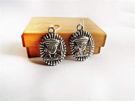 Mayan God Honduran Earrings Silver Exotic Mayan Aztec Earrings Mayan