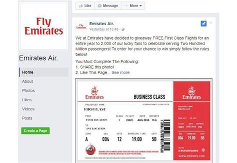 Emirates says Facebook page offering free first class flights is fake ...