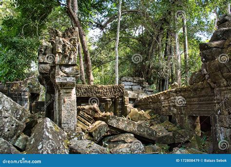 Preah Khan Temple Site Among The Ancient Ruins Of Angkor Wat Hindu