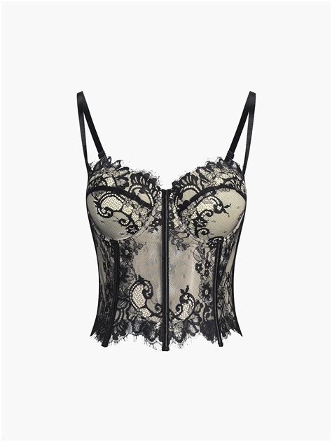 Floral Lace Semi Sheer Corset Commense